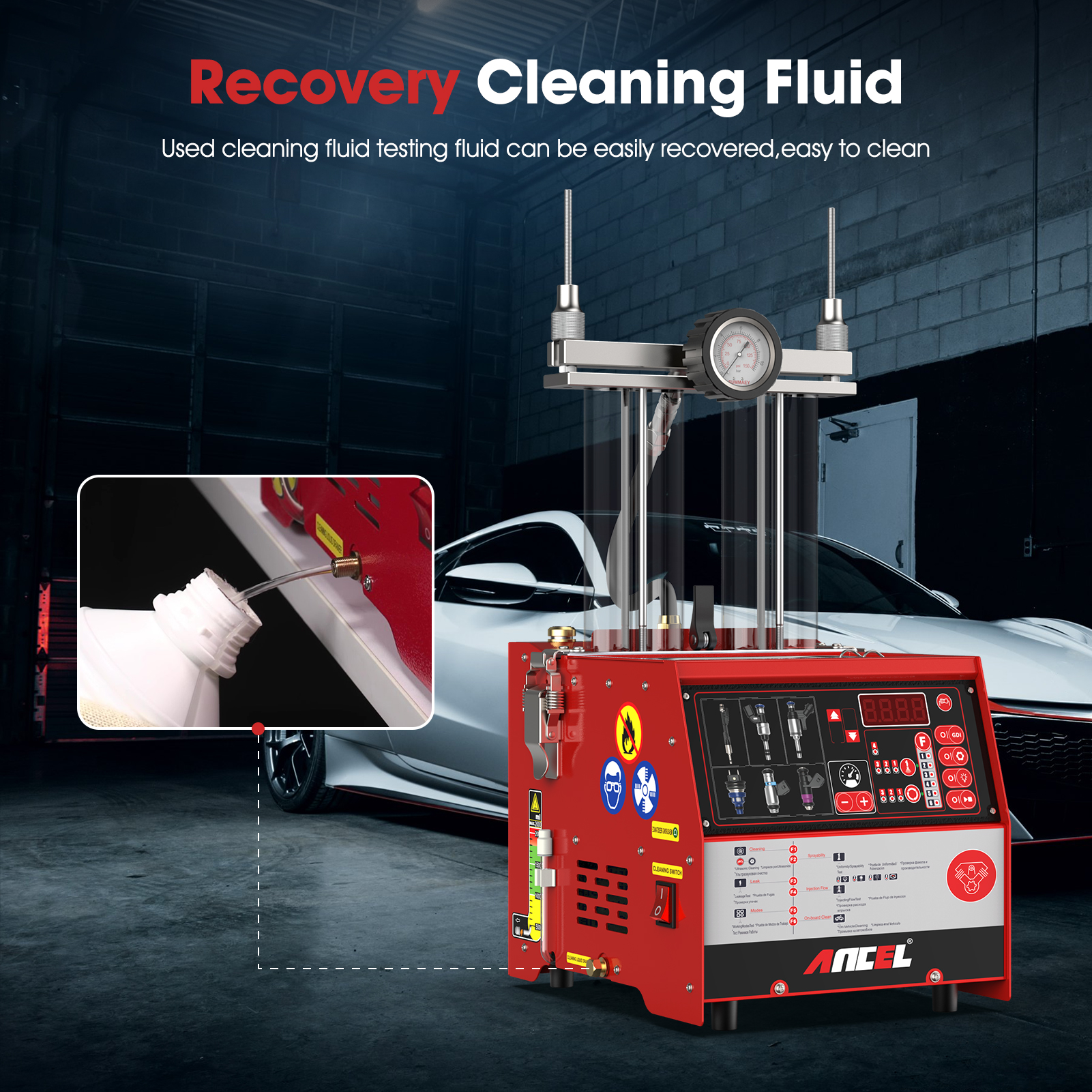 Ancel AJ400 GDI 4-Cylinders Fuel Injector Cleaner EFI FEI Cleaner Test Ultrasonic Cleaning Gasoline Auto Tool for Car 110v /220v