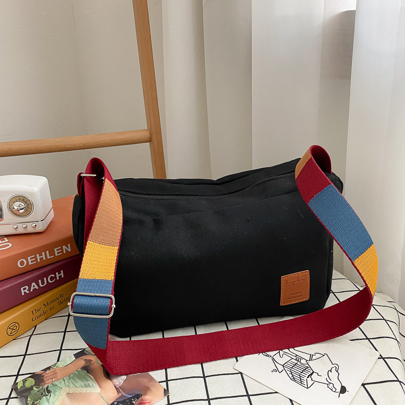 New Canvas Shoulder Bags For Women Large Capacity Messenger Bag Female Crossbody Bags Colored Straps Retro Handbags for Student