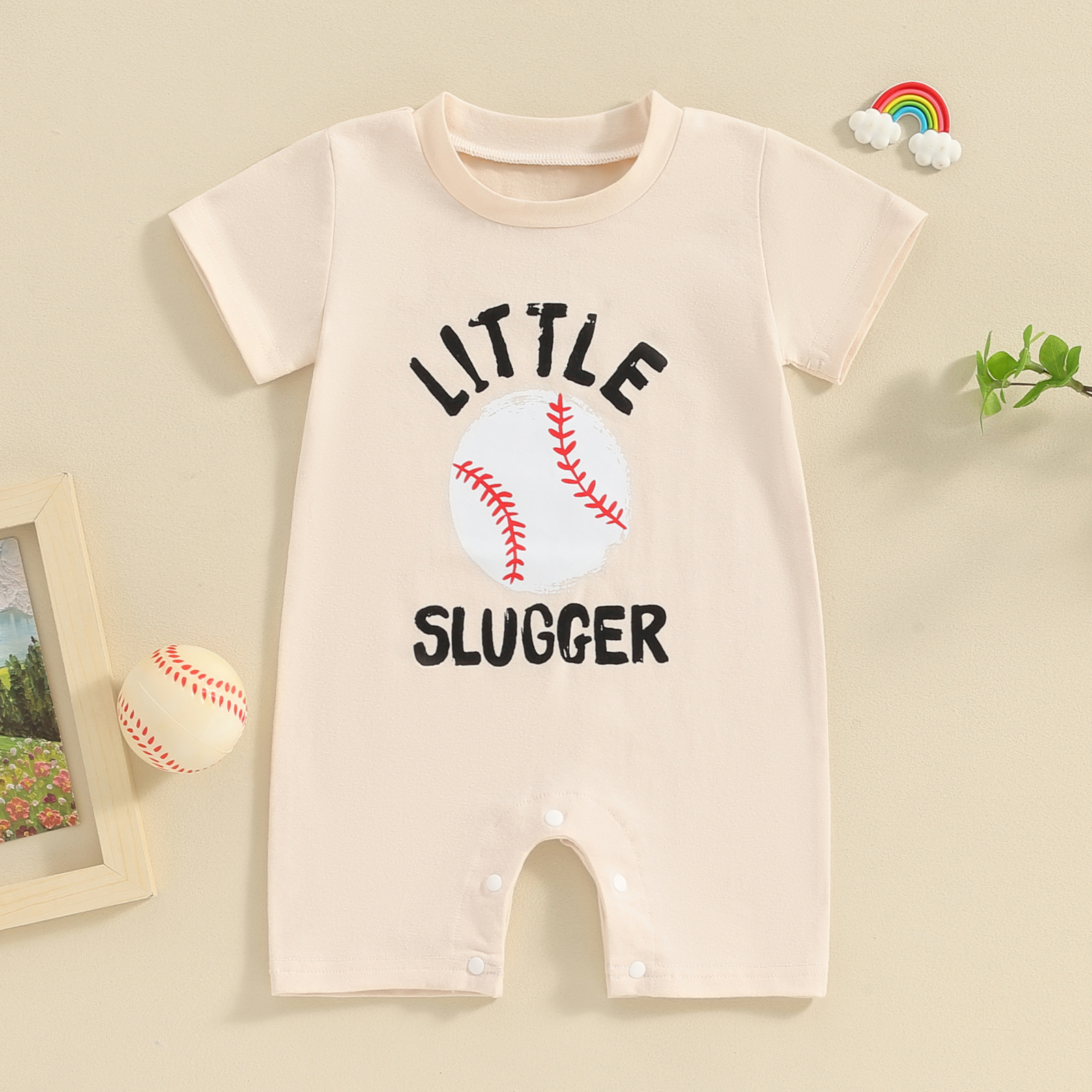 Infant Baby Boy Summer Baseball Romper Clothes Shorts Round Neck Short Sleeve Playsuit Letter Ball Print Jumpsuit Toddler Outfit