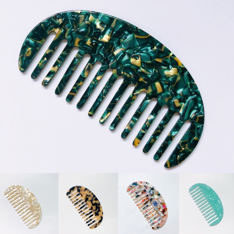French Wide Tooth Pocket Hair Comb Marble Leopard Pattern Acetate Anti-Static Detangling Hairbrush Hairdressing Tool