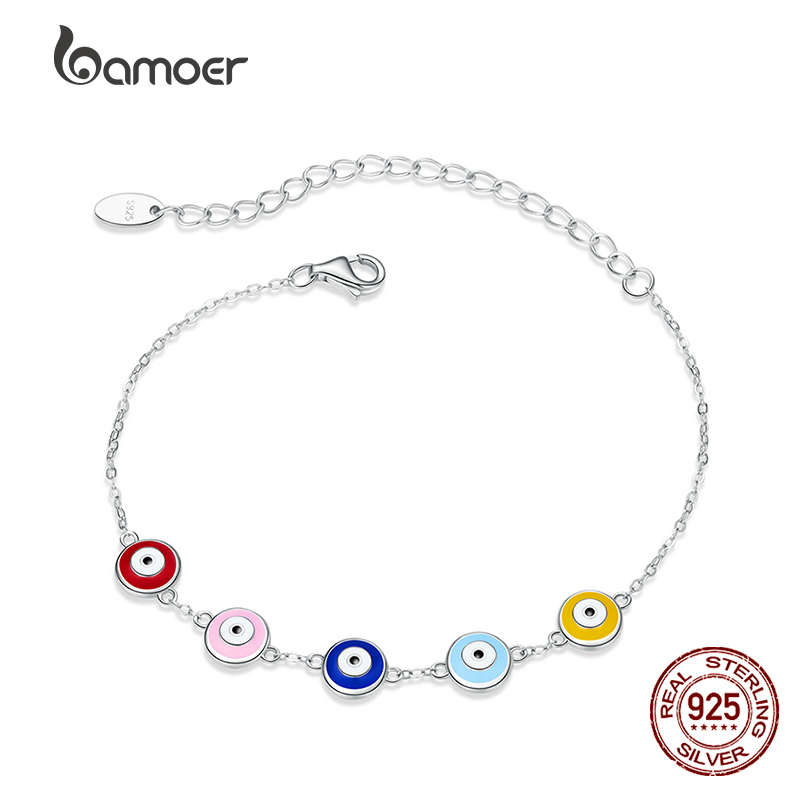 BAMOER Authentic 925 Sterling Silver Guardian Eye Bracelet Multiple Devil Eyes Bead Necklace Chain for Women Fine Jewelry SCB218