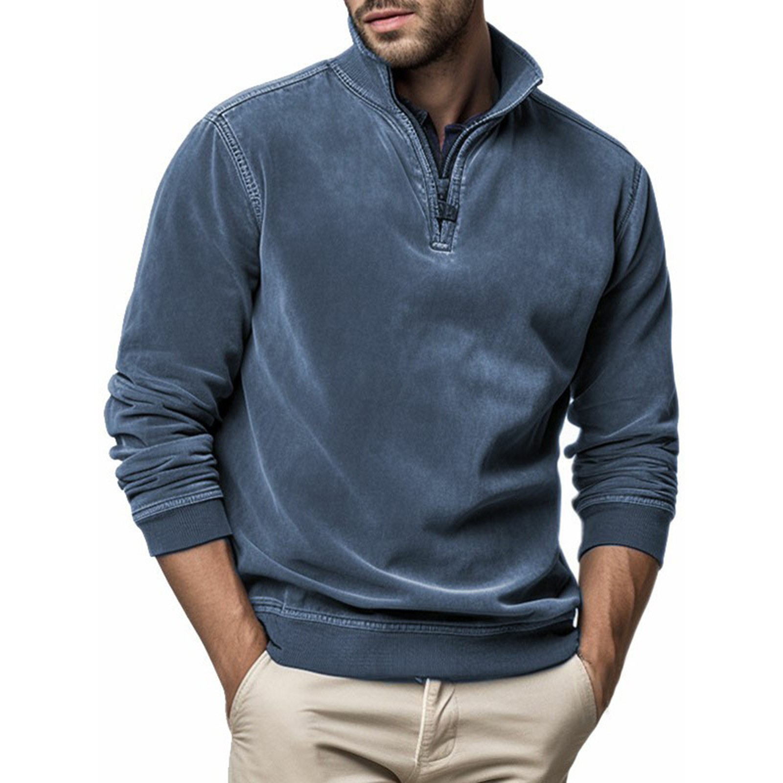 Men's Sweatshirt Quarter Zip Cargo Pullover Stand Collar Sweater Workout Gym Sports Running Baseball Mom Sweatshirt Swear Shirts