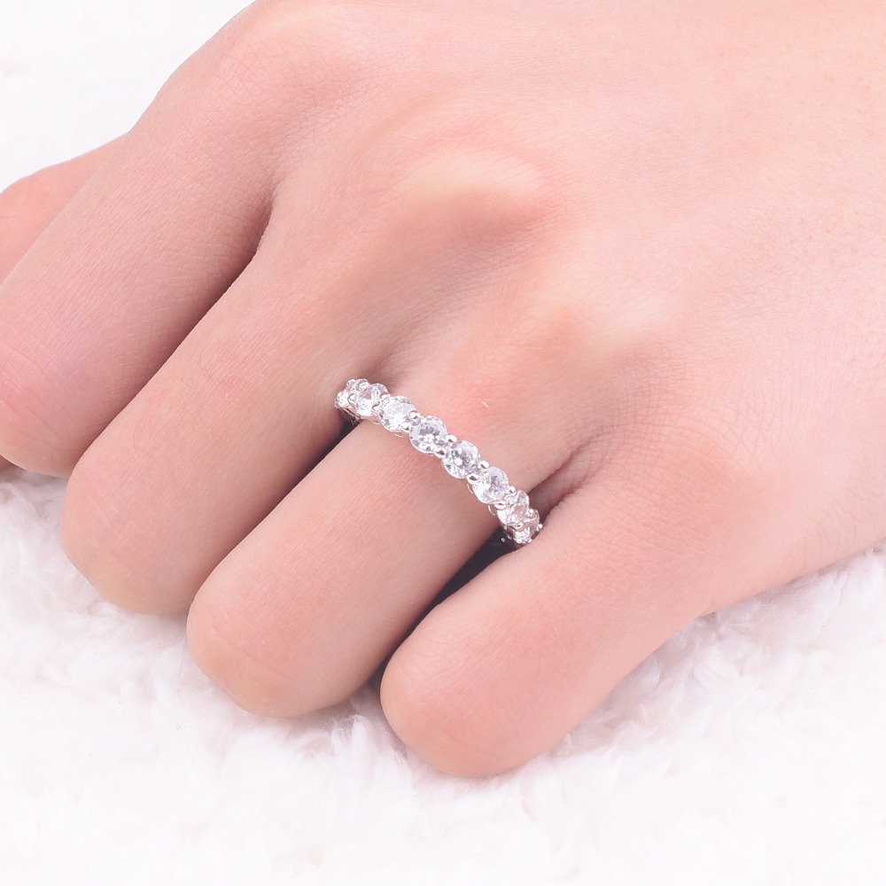 Luxury 925 SILVER PAVE SETTING FULL CZ ETERNITY BAND ENGAGEMENT WEDDING Rings DIAMOND simulated PLATINUM Size 5,6,7,8,9,10