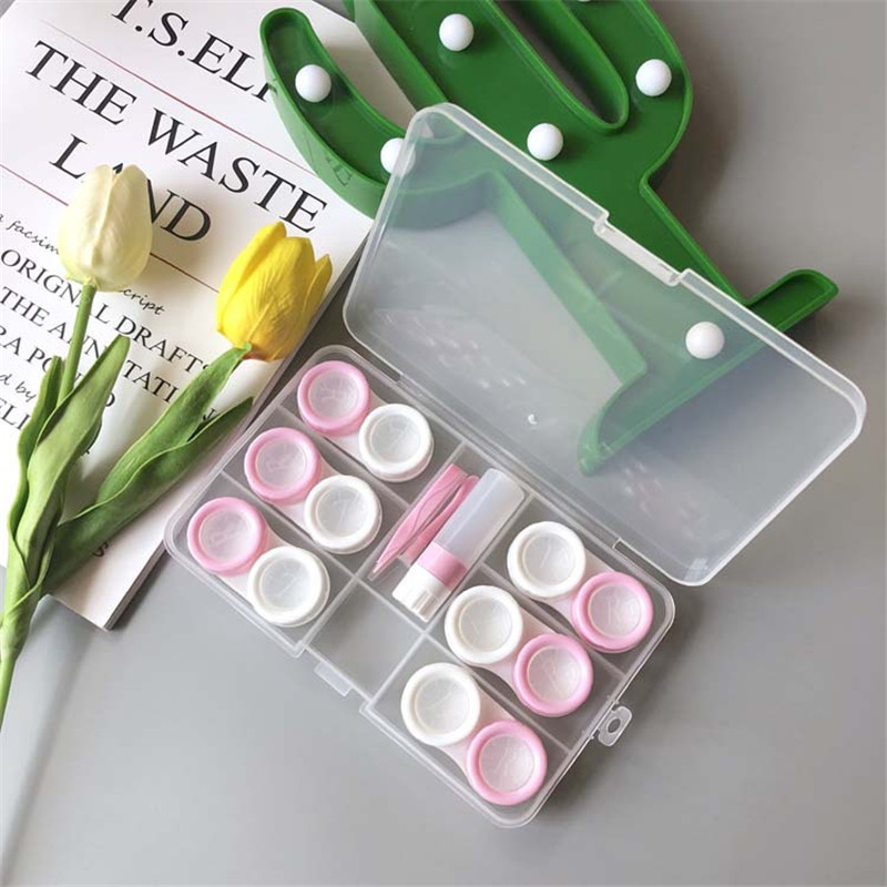 6 Pcs Simple Contact Lens Case Ins Solid Colored Lens Container Storage Box Gift For Girl Lenses Travel Set