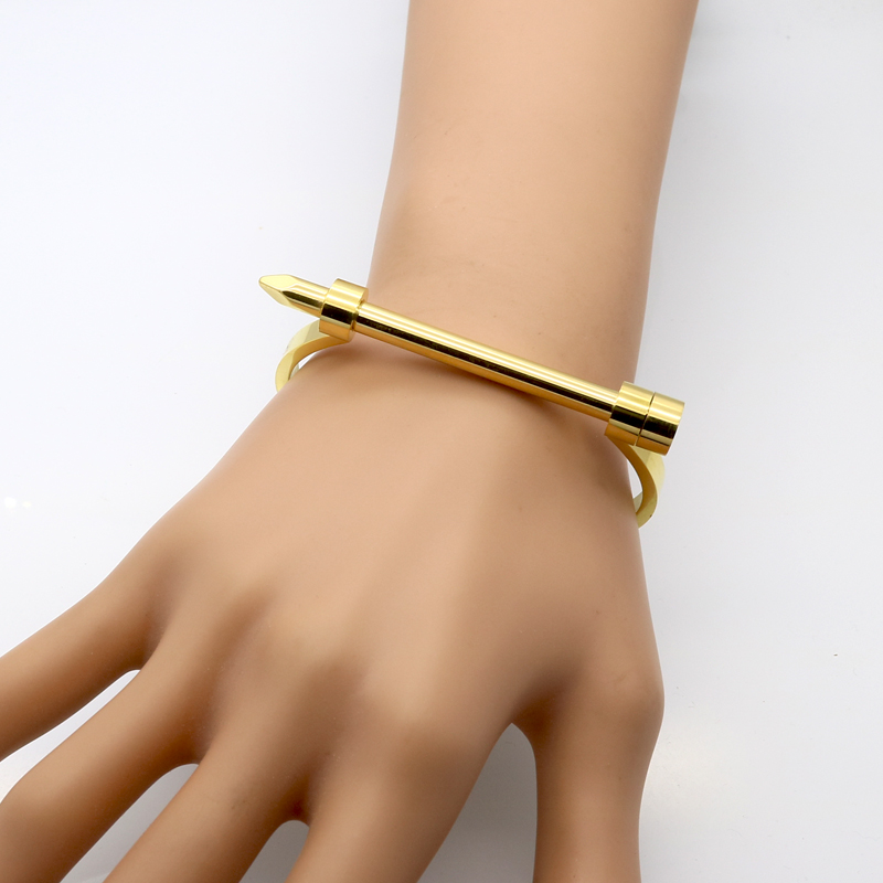 Vintage Punk Luxury Brand Jewelry Nail Bracelet Titanium Steel Bangles Gold Colour Cuff Bracelets & Bangles For Women