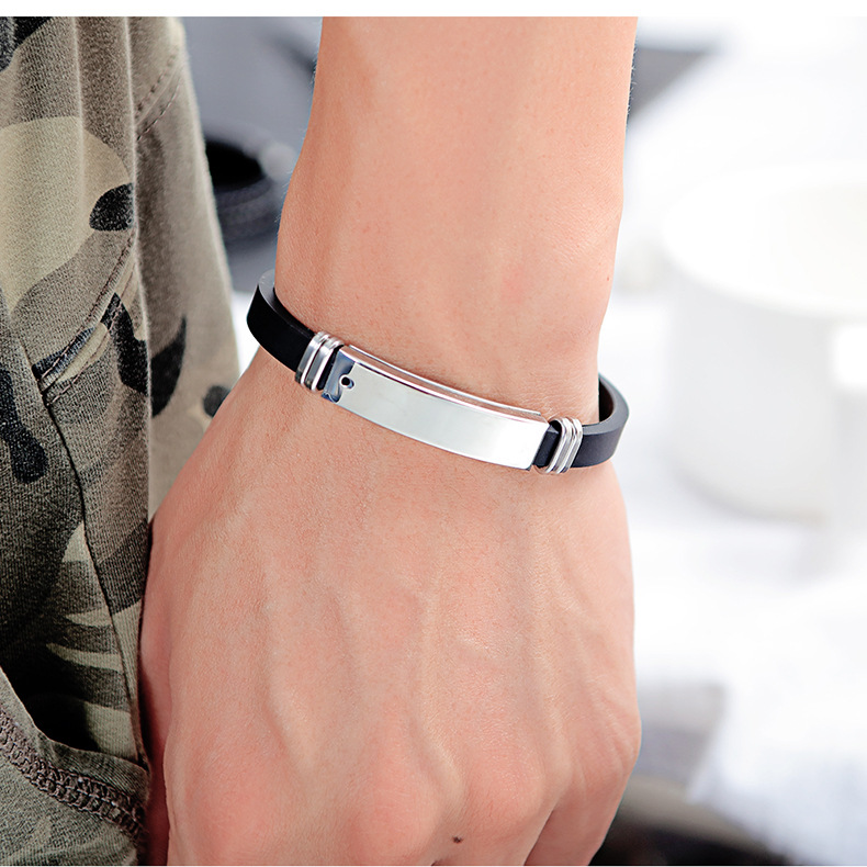 Personalized Customized Bracelet Diabetic Anti-fatigue Titanium Steel Inlaid Magnet Bracelets Silicone Bangle Men's Jewelry Gift