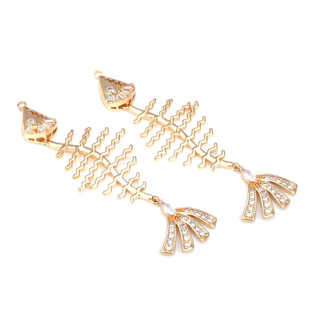 18K Gold Color Brass Fish Bone Charms Pendants Jewelry Making Supplies Diy Necklaces Earrings Bracelets Findings Accessories
