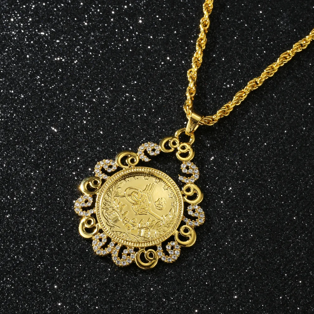 Turkish Ottoman Ladies Coin Necklace with Sli Chain Water Drop Pendant Necklace Vintage Jewelry for Women Ehnic Wedding Gifts