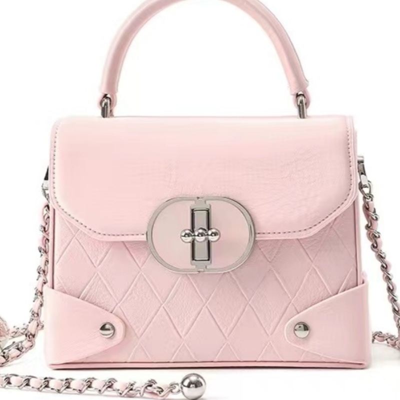 Street trend niche design small fragrant wind diamond grid embroidery thread pink cute and sweet box bag new high-end niche chain small square bag