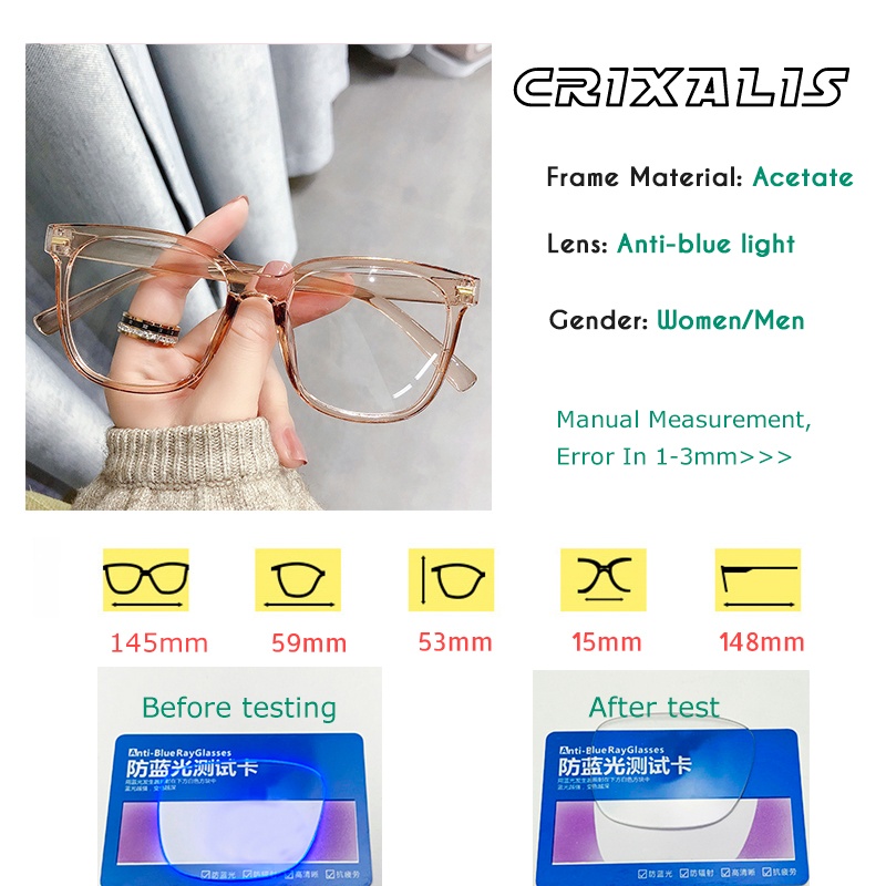 CRIXALIS -1.00 To -6.00 Square Transparent Myopia Glasses Women's Oversize Decorative Anti Blue Light Computer Eyeglasses Men