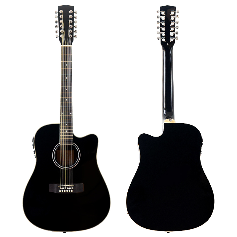 Black Color 12 string Electric Acoustic Guitar High Gloss Sapele Body 12 Strings Folk Guitar With EQ Right Hand and Left Hand
