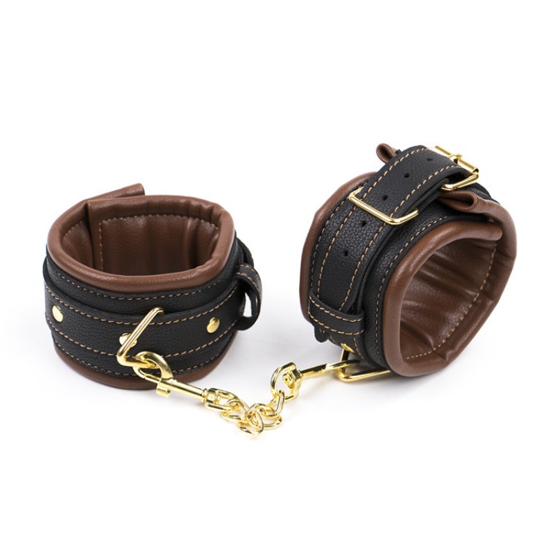Sexy sm Bondage cuffs leather gold chain female pu hand binding appliance sponge ankle handcuffs adult supplies