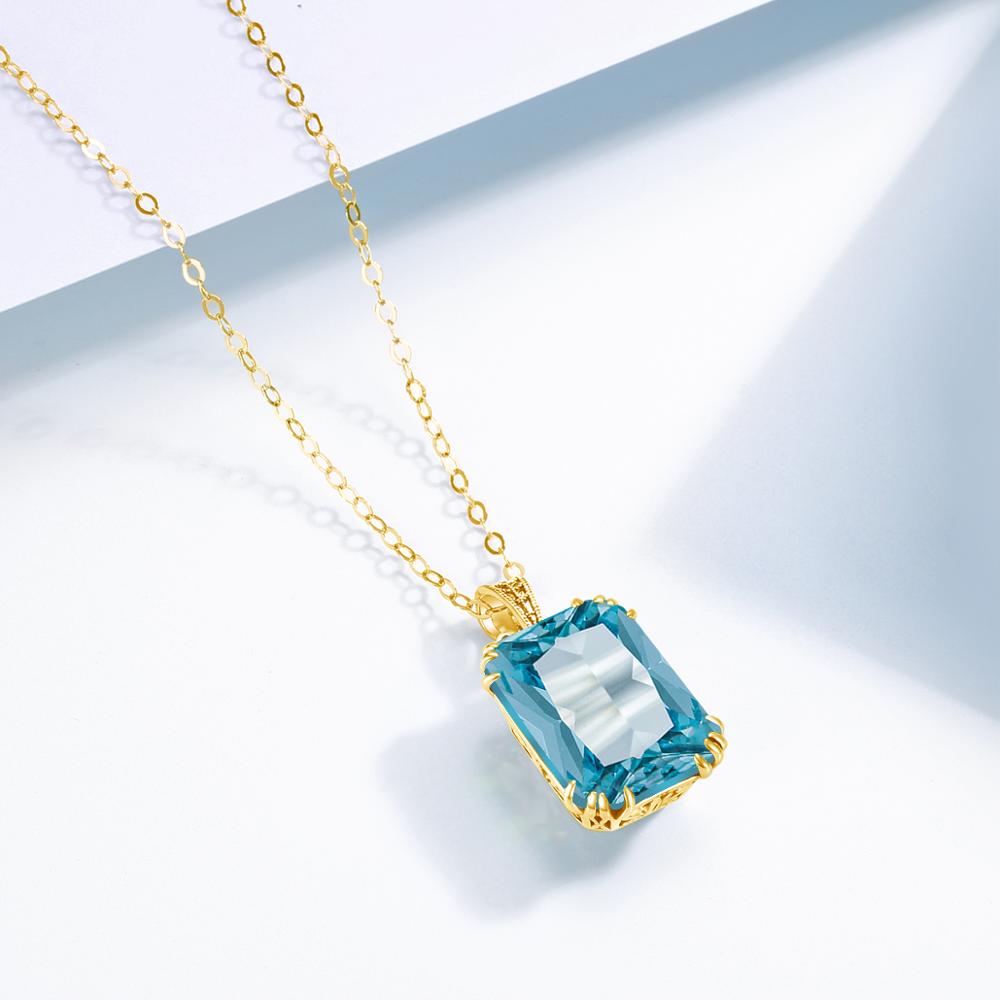 2024 Trend Sky Blue Topaz Aquamarine Necklace Pendant for Women Silver 925 Jewelry Victorian Star Filigree Female Jewellery Sale