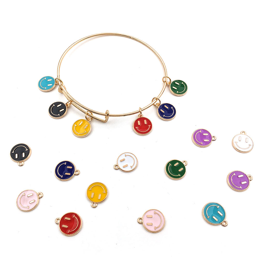 Hiqh Quality 20 Pieces/Lot Diameter 10mm Gold Color Cute Smile Face Charm Enamel Charms For Jewelry Making