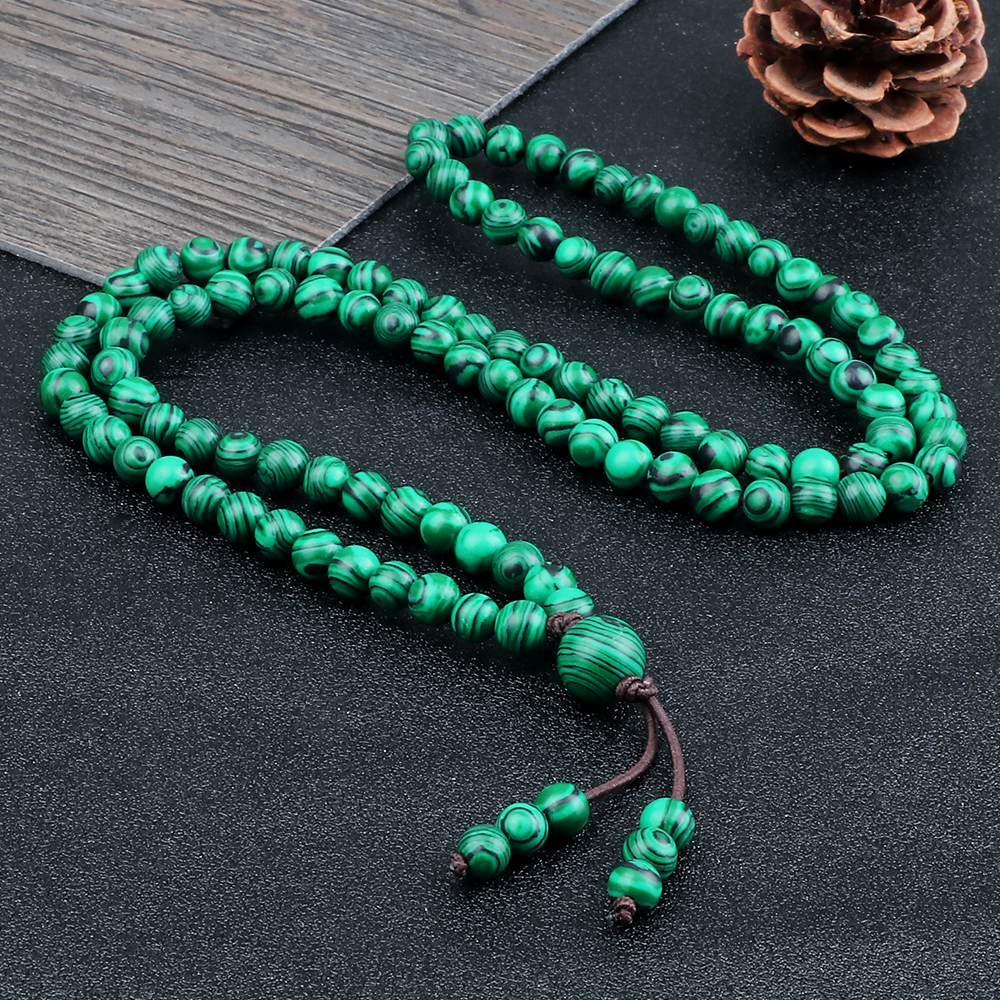 108Mala Natural Green Malachite Stone Beaded Strech Prayer Bracelet & Necklace For Men Women 6mm Charm Onyx Yoga Energy Jewelry