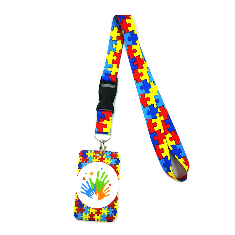 Autism pattern Key lanyard Car KeyChain ID Card Pass Gym Mobile Phone Badge Kids Key Ring Holder Jewelry Decorations
