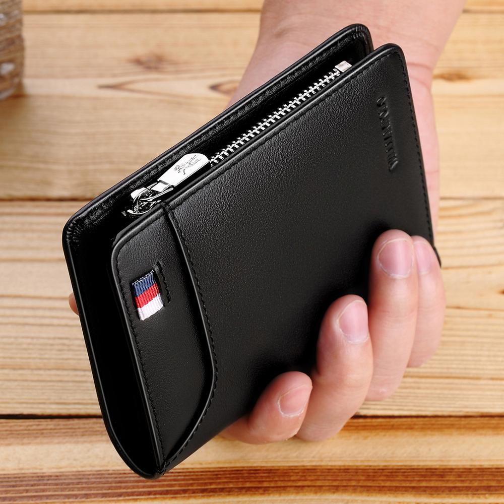 Men Wallet Short Credit Card Holder Genuine Leather Multi Card Case Organizer Purse with Zipper Pocket Portable