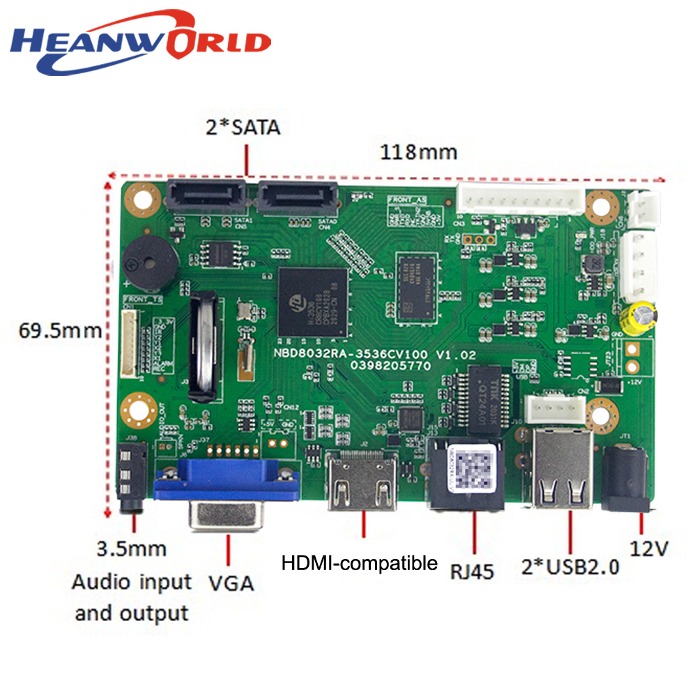 4K 32CH 5.0MP 1080P H.265/H.264 NVR Board Video DVR Recorder Security Surveillance HI3536C 2 SATA Ports Audio Out
