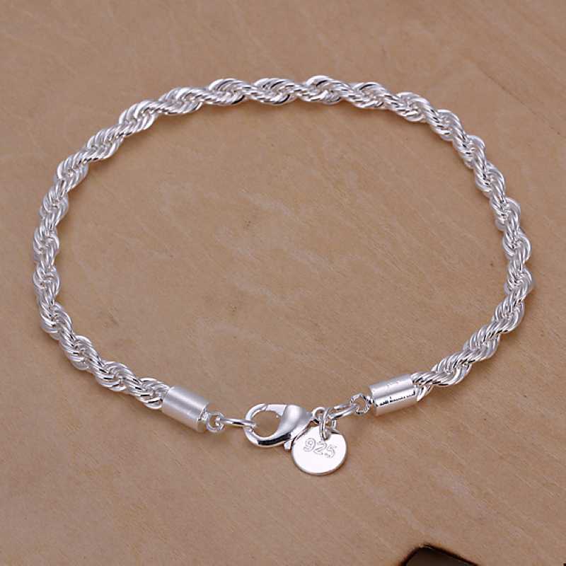 Wholesale Jewelry Silver Plated Men Bracelets 4MM 20CM Women Bracelets Flash Twisted Rope Chain Pulseira Masculina Wristband
