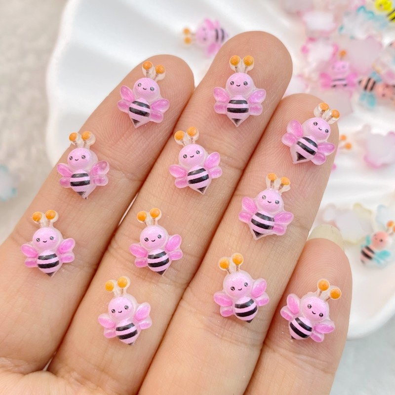 50Pcs New Cute Resin Mini Colorful Bee Series Flat Back Manicure Parts Embellishments For Hair Bows Accessories