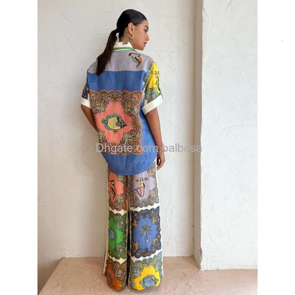 Fashion Women Linen Shirt Dress Flower Printed Shirt Skirt Casual Slim Fit Long Cotton Linen Clothes
