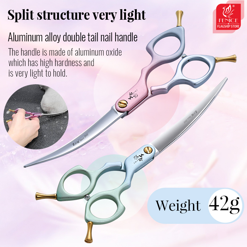 Fenice Professional JP VG10 Right&Left Hand 6.5Inch Curved 35° Grooming Scissors Pet Scissor for Dogs Self Grinding Scissors