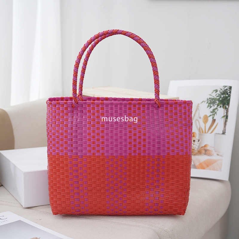 Elegant Women's Fashion Classic Practical Vegetable Basket Bag Large Capacity Handbag for Festival Gifts Multicolor Checkered New Contrast Grass 