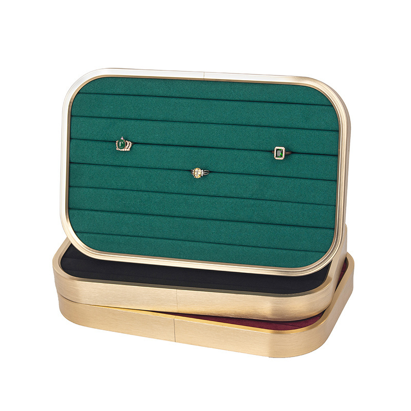 New Beige Gold Edge Metal Microfiber Jewelry Display Trays For Femal Ring Earring Pendent Showcase Jewellery Organizers Holder