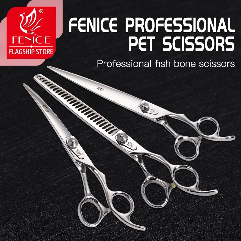 Fenice Professional 6.5 inch 8 inch 9.5 inch Dog Scissors Set Pet Grooming Scissors Thinning Shears Animal Haircut Supplier