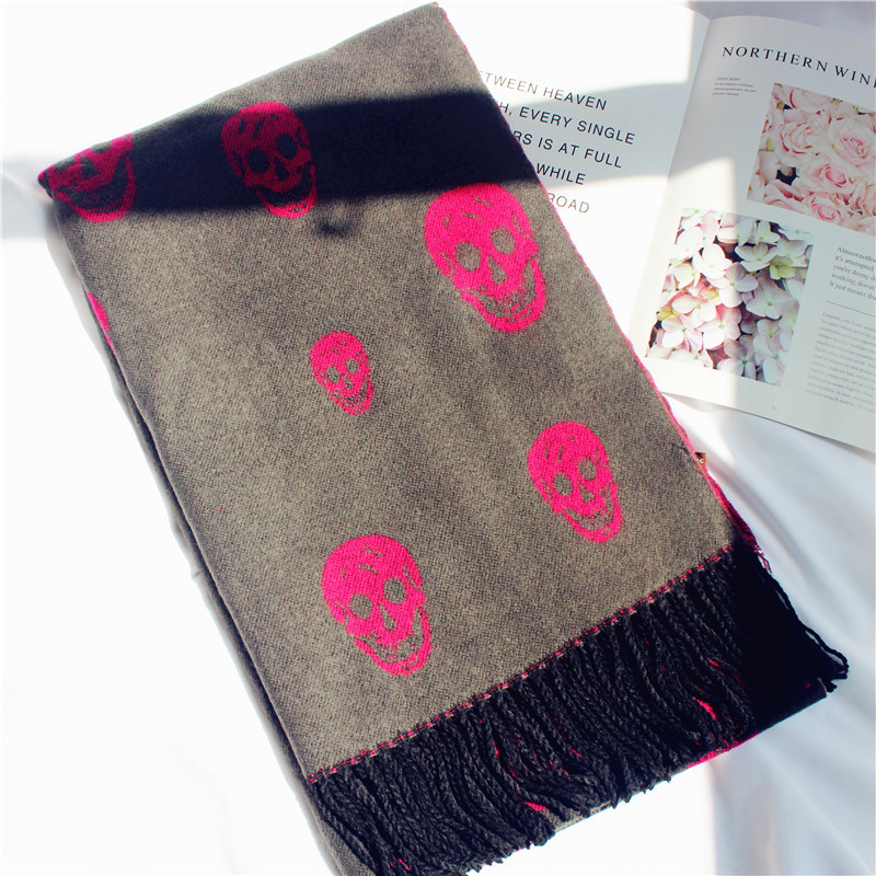 Spring Cashmere Scarf Print Designer Skull Shawls For Women Autumn Knitted Wraps Skeletons Scarves with Tassels Plus Size 210cm