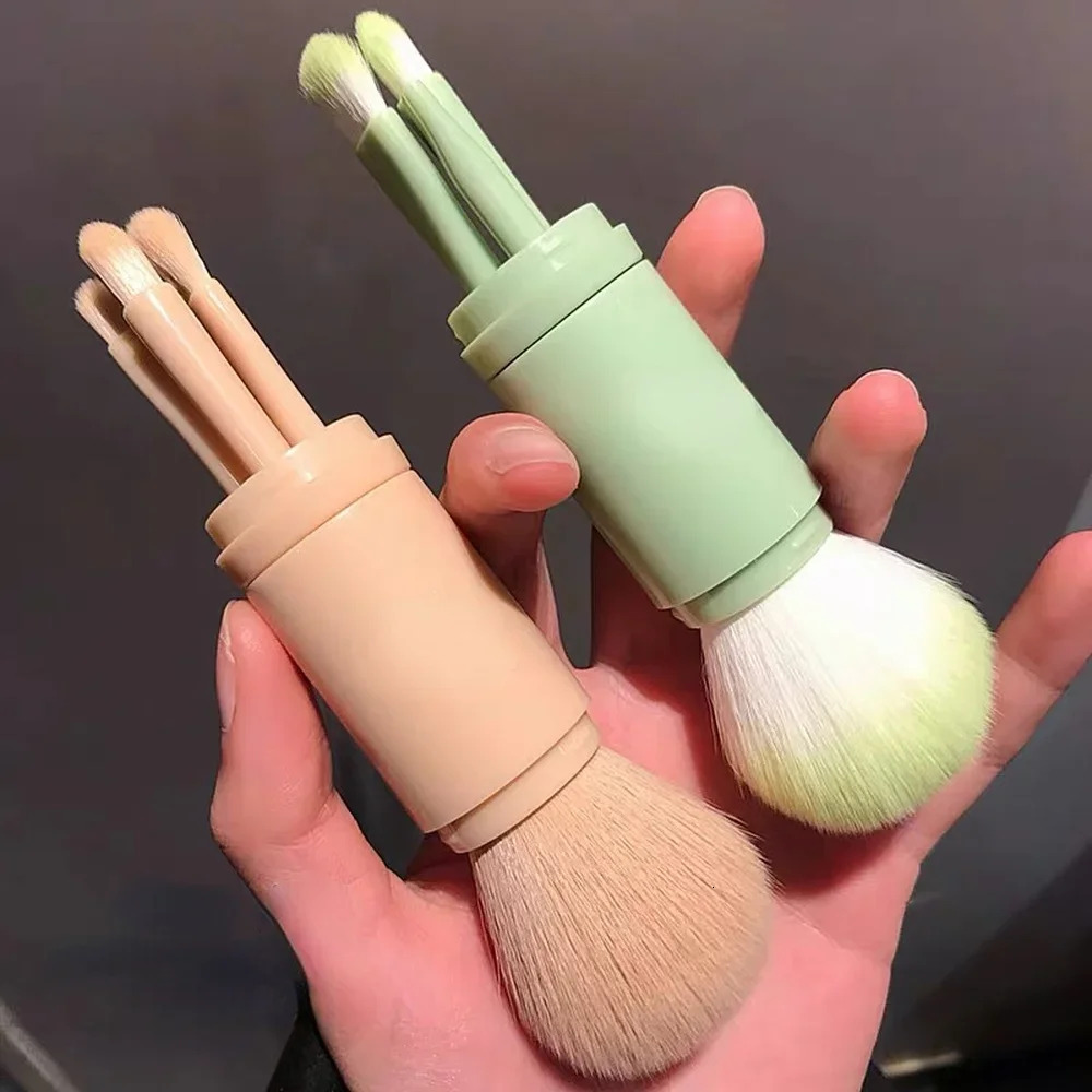 4pcs/set 4 In 1 Telescopic Portable Travel Brushes Set Eyeshadow Loose Powder Mini Makeup Brush Beauty Tools F624-6