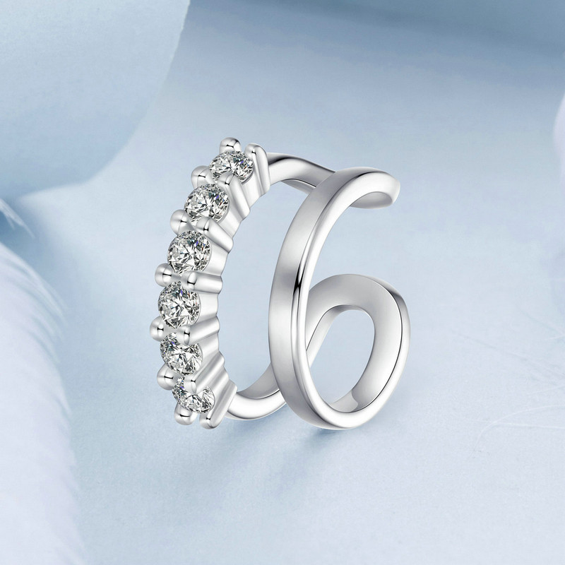 BISAER 925 Sterling Silver Double Layer Ear Cuff Star Earring Buckle For Exquisite Woman Plated Platinum Fine Jewelry