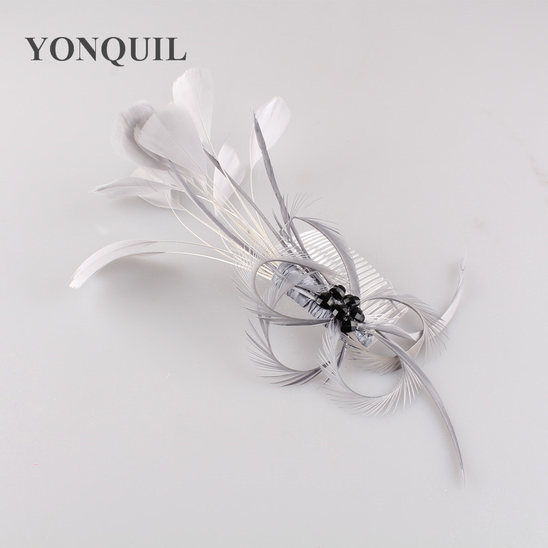 Multiple Colors Feather Party Fascinator Hats With Hair Combs Elegant Women Wedding Races Hair Accessories Grey Headwear SYF225