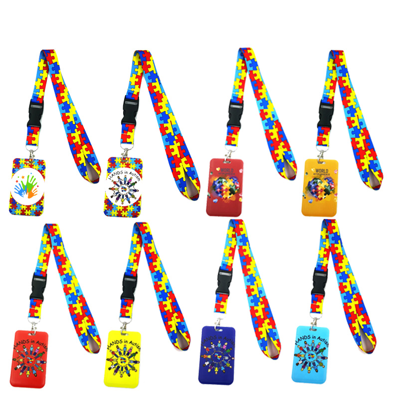 Autism pattern Key lanyard Car KeyChain ID Card Pass Gym Mobile Phone Badge Kids Key Ring Holder Jewelry Decorations
