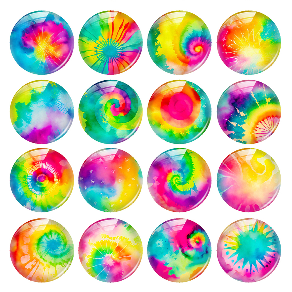 Handmade Rainbow Color Tie-dye Photo Glass Cabochon Flatback Charms Demo Flat Back Cameo For Diy Jewelry Making Accessories