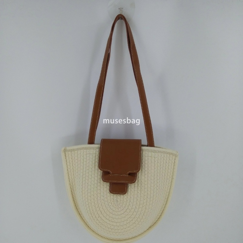 High quality women's designer French grass woven bag, half round underarm single shoulder diagonal cross small bag versatile vacation long should