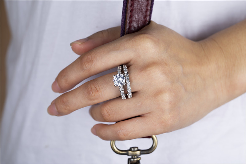 925 Sterling silver rings for Women Luxury Round 2ct SONA Diamond Engagement Wedding jewelry Simulated Platinum ring set 2-in-1