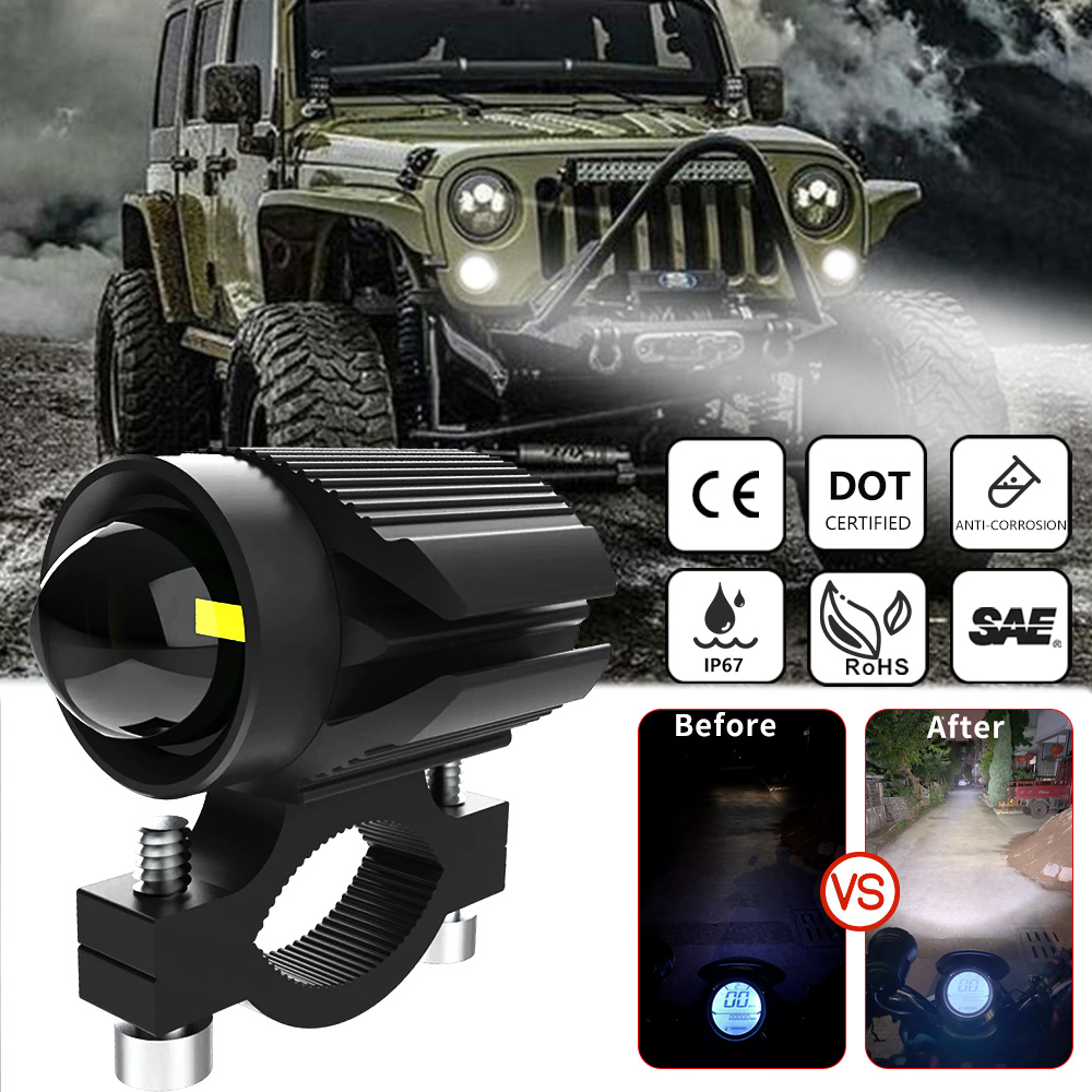 Auxiliary LED Headlight For Motorcycles Fog Lights Focus 12-80V Long Range Additional Scooter ATV UTV E-bike Moto Spotlights