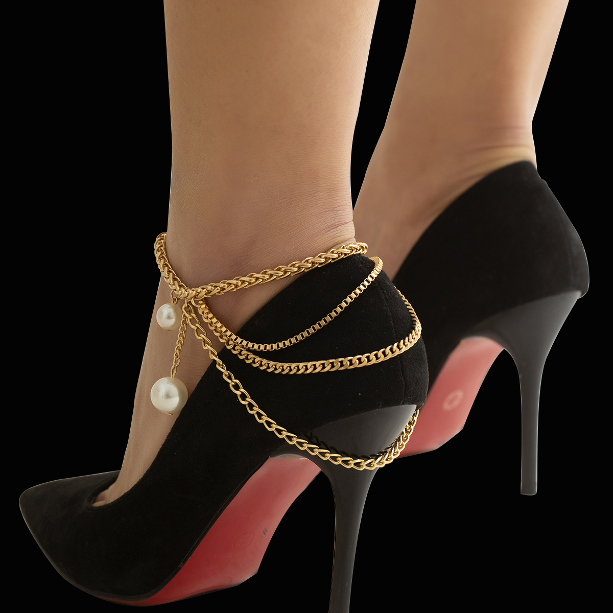 KunJoe Multi-layer Chain High Heel Shoe Chain Anklets for Women Girl Simple Anklets On Foot Barefoot Sandals Beach Foot Jewelry