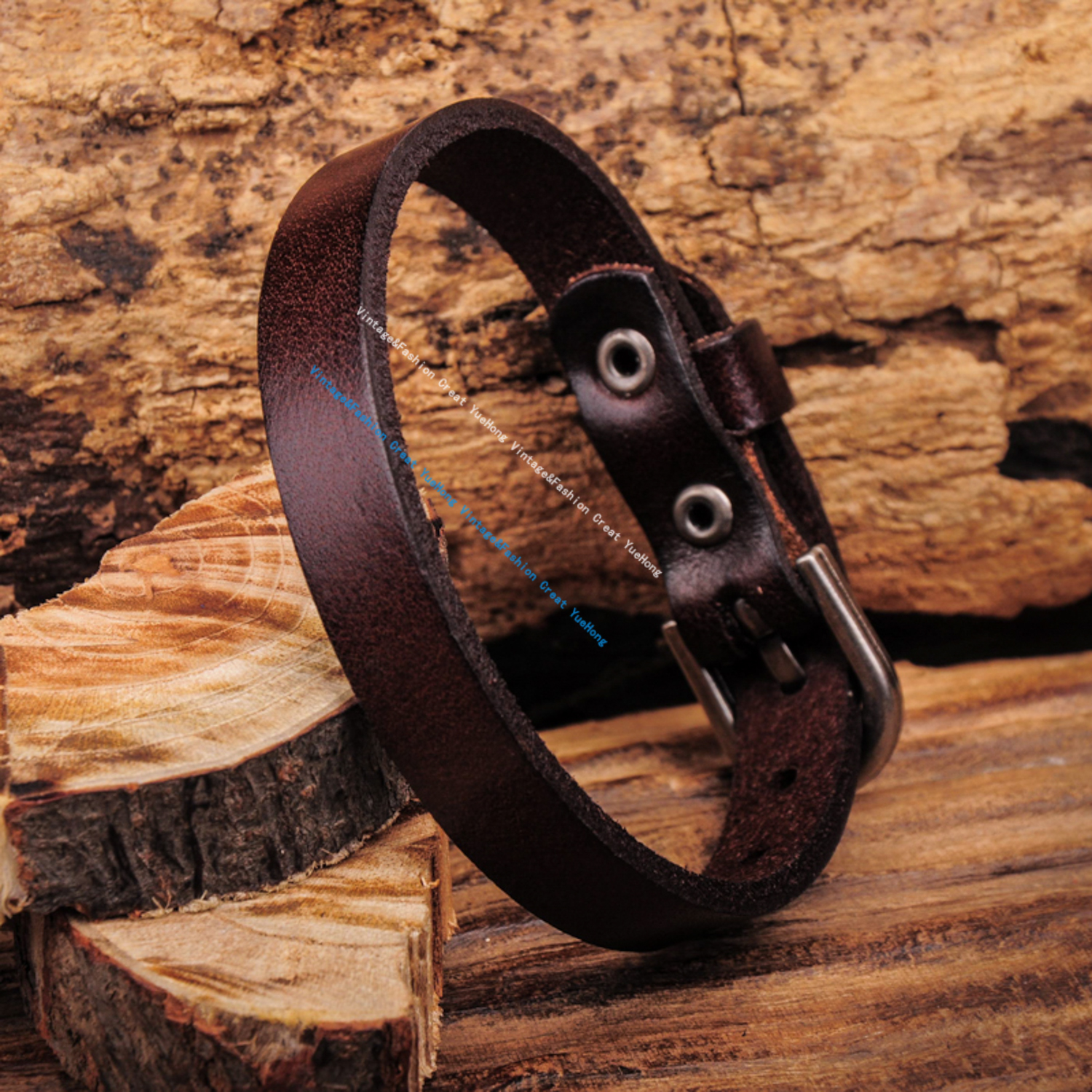 G458 Dark Brown Simply Cool Single Wrap Genuine Leather Bracelet Buckle Cuff Men's