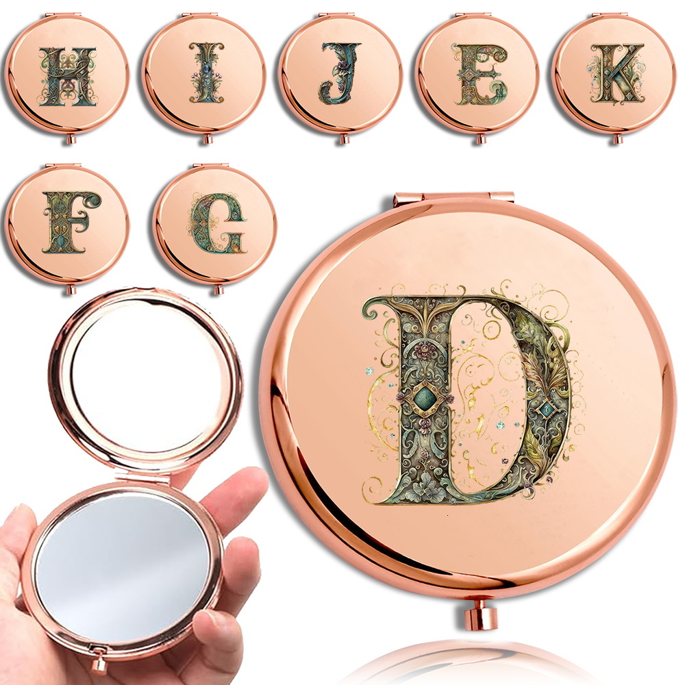 Makeup Double Sided Round Cosmetic Metal Look Glass Durable Magnification Folding Mirror Graphic Letter Pattern For Party F624-7