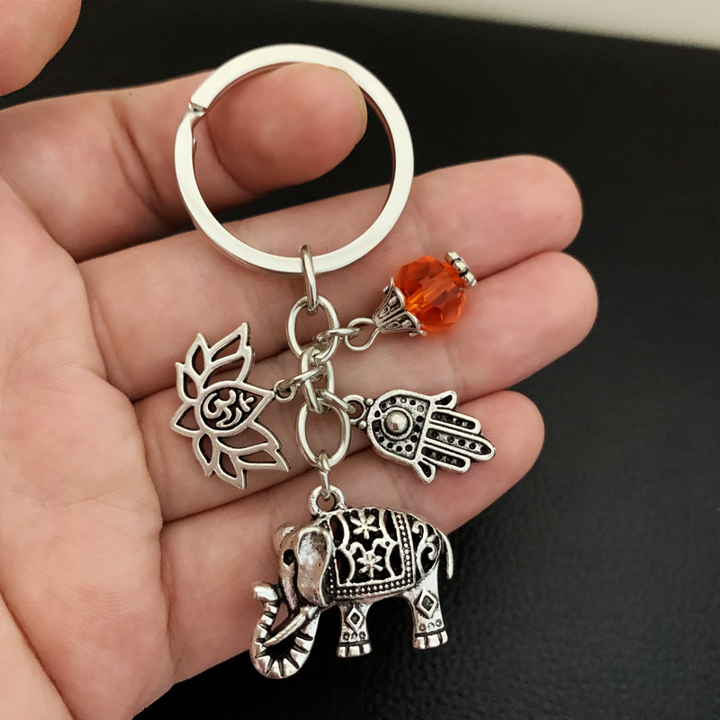 New Tribal Ethnic Keychains Unique Bohemia Gift Key Holder Lotus Jewelry Hand Elephant Car Keychain For Women