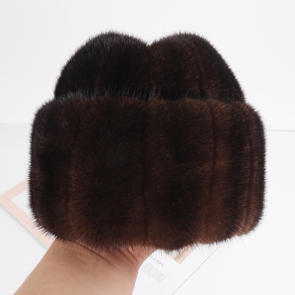 Russian Men Winter Outdoor Warm Real Hat Natural Cap Male Quality 100% Genuine Mink Fur Fedoras Hats