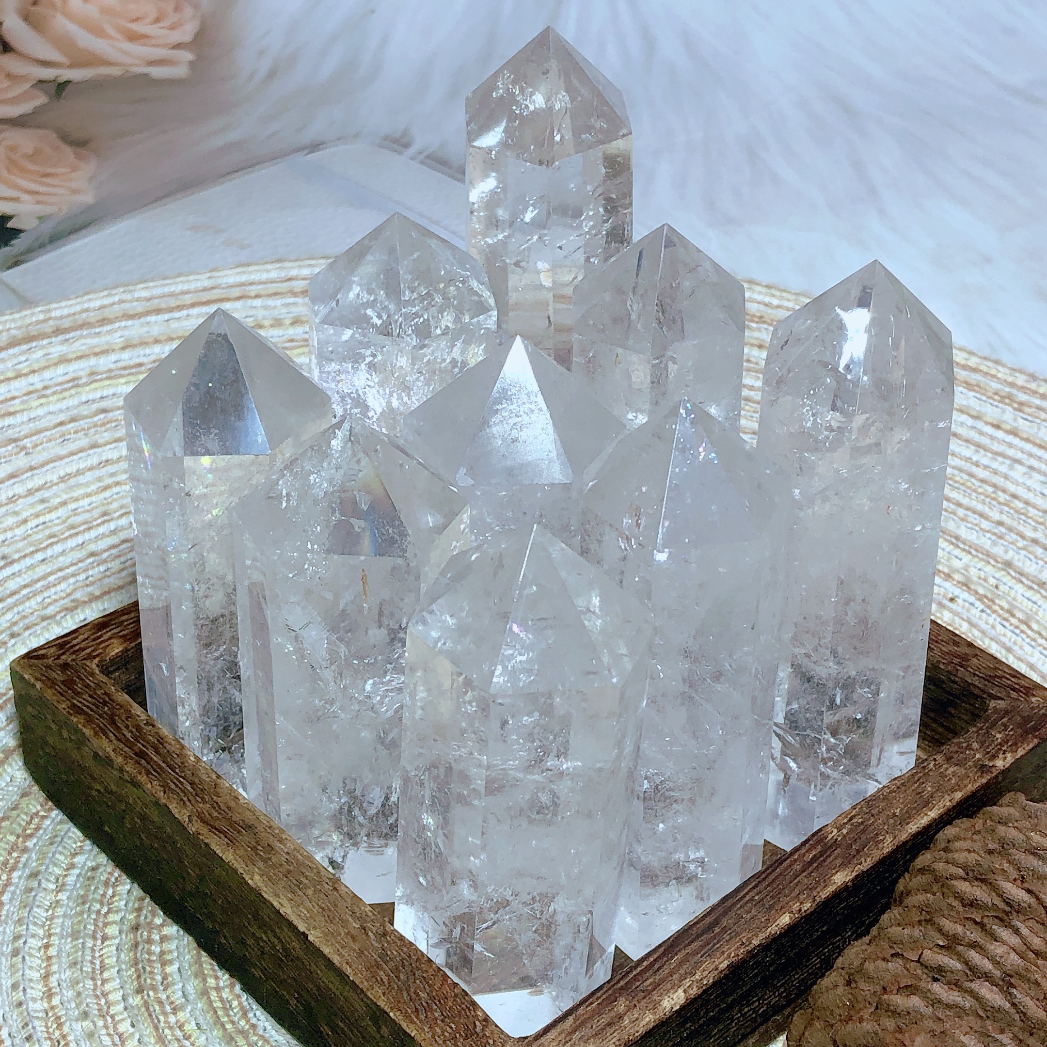 Natural Clear Quartz Tower Rainbow Flash Gemstones High Quality Wholesale Crystals Home Decorations Gift