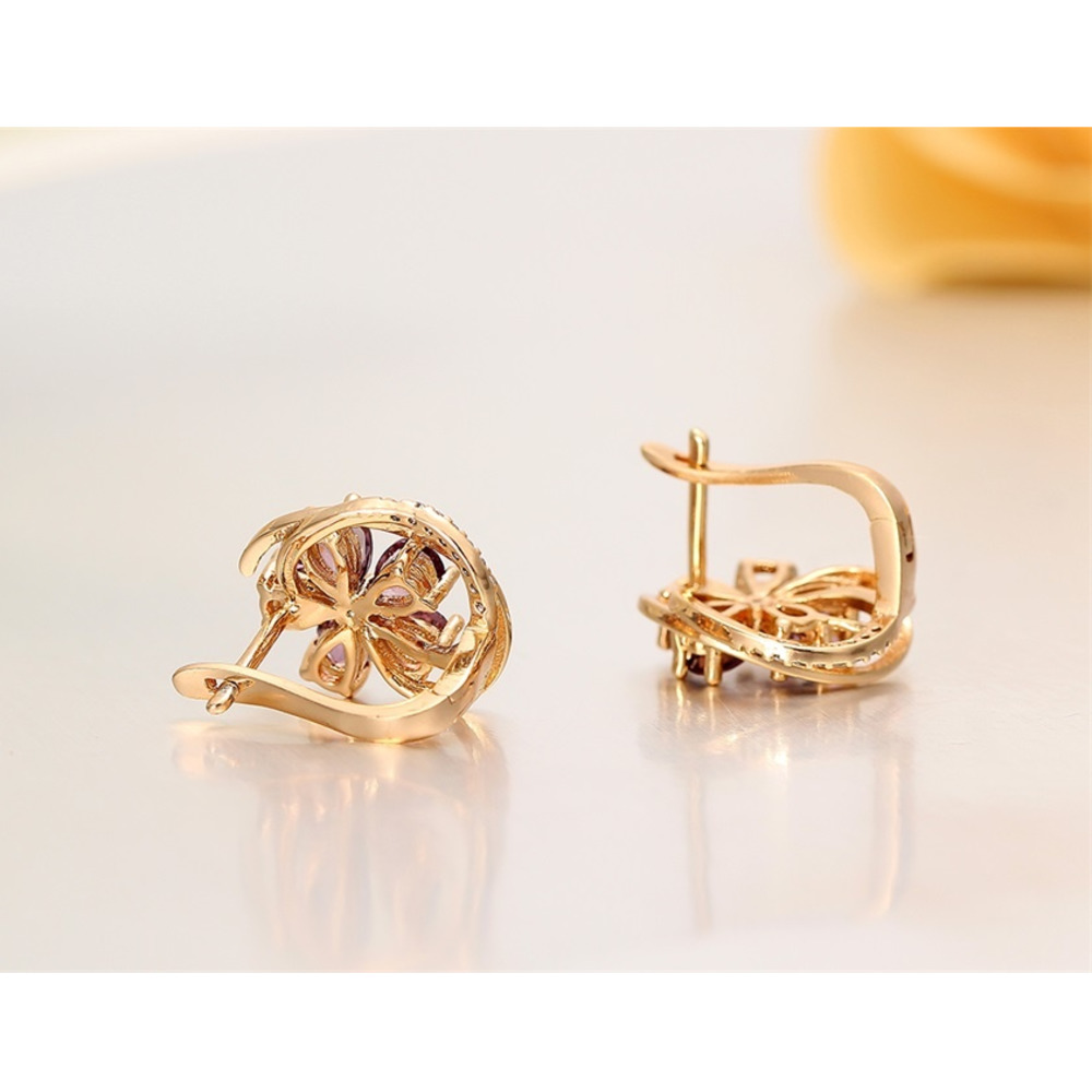 Five Petal Purple Flower Yellow Gold Color Huggies Hoop Earrings for Women Jewelry bijoux Aros pendientes oorbellen orecchini