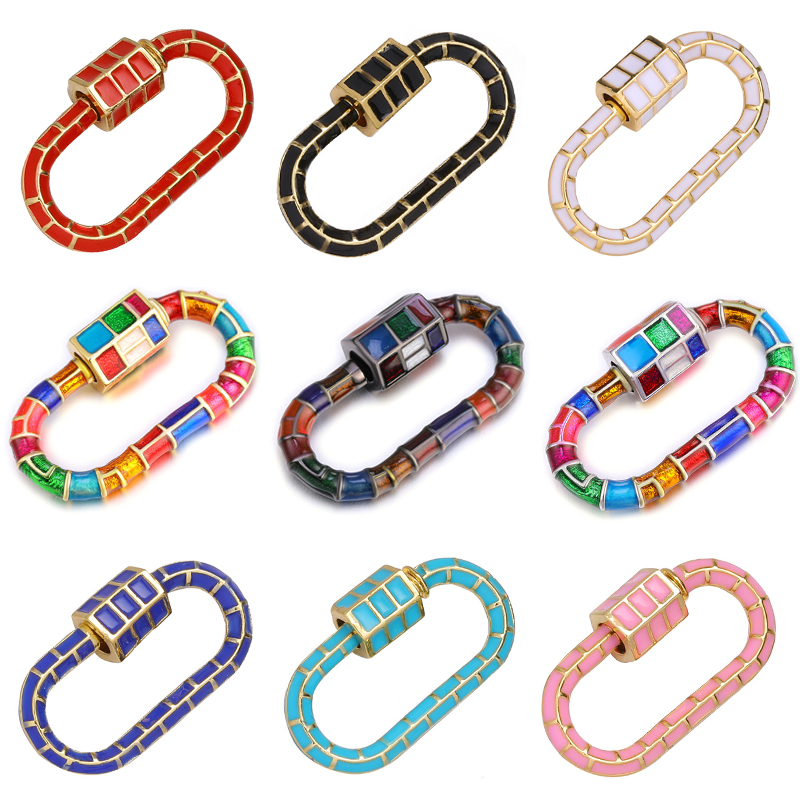 JUYA Jewelry Making Enamel Clasps Rainbow Carabiner Screw Lock for DIY Jewelry Findings Copper Connector Hand Made Accessories
