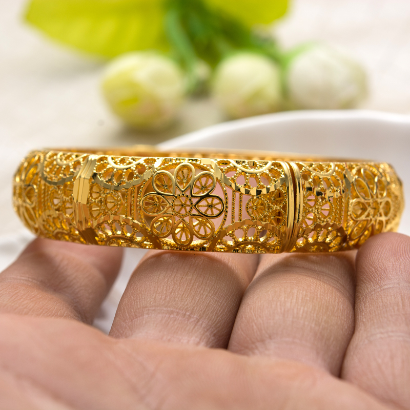 24K Flower Bangles Girls Dubai Gold Color Turkish Egyptian Algeria Indian Moroccan Saudi Gold Color Bangles Kids bangles Fashion