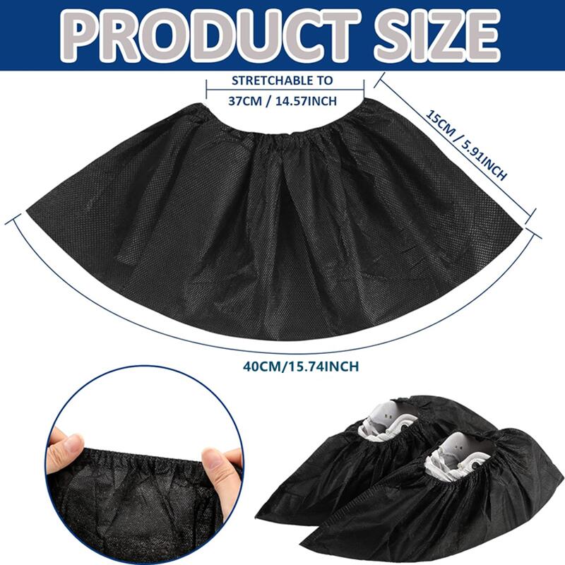 100 PCS Disposable Boot & Shoe Covers Black Non-Slip Large Size Booties Covering Indoor Guest Visitor Workplace Shoe Protectors