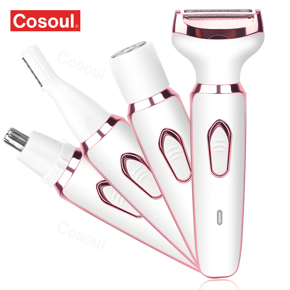 4 in 1 Electric Razor Women Lady Shaver Body Hair Trimmer for Armpit Bikini Arm Leg Face Mustache Portable Painless F624-35