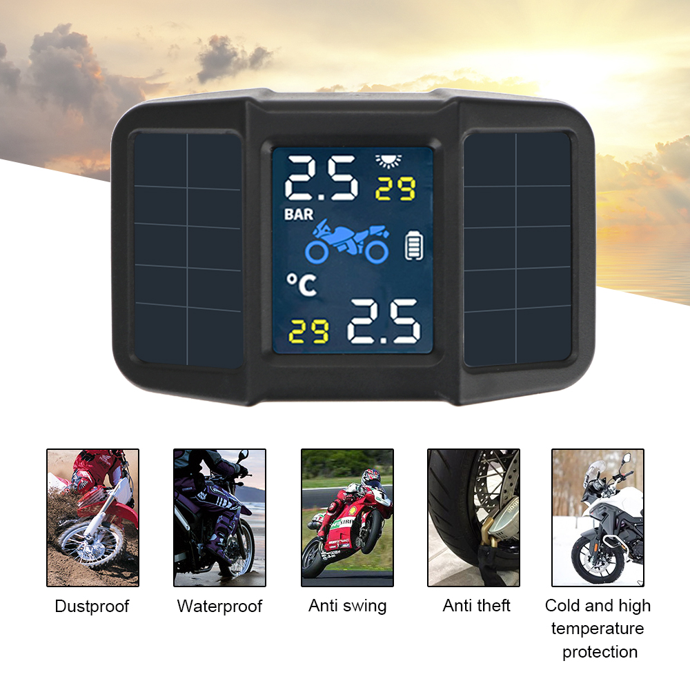0-3.5Bar Solar TPMS 2 Sensors Motorcycle Tire Pressure Monitor System Tyre Alarm Test Diagnostic Tools Tester Moto Accessories